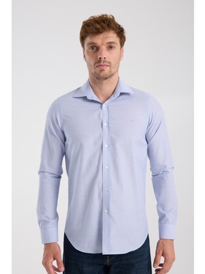Aclub AC10096 Oxford Pamuklu Slim Fit Mavi Klasik Yaka Erkek Düz Gömlek