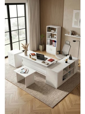 Yurudesign Vario ABCDF Ofis Masa Takımı 3 Renk Beyaz Ahşap Malzeme 140 cm Genişlik VO15-W