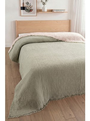 Sevim 4 Kat Müslin Yatak Örtüsü - %100 Pamuk, Çift Taraflı Müslin Pike - 240X260 cm - Çağla