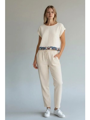 Sile Atelier %100 Pamuklu Alaçatı Ruhlu Şile Bezi Krem Bluz