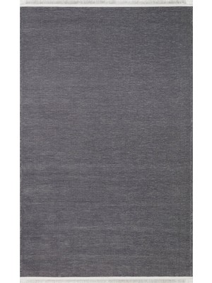 Akbel Halı Liza LIZ 01 Antrasit Düz Pamuk Dokulu Kilim Kaymaz Tabanlı, Yıkanabilir, Modern Uzun Ömürlü Kilim