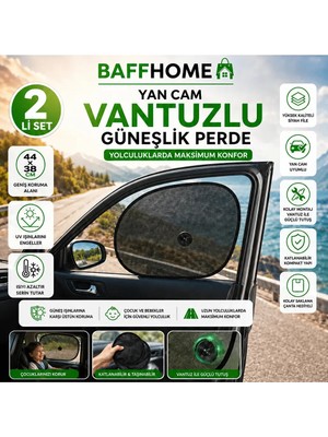 Baffhome Araç Yan Cam Güneşlik Perdesi 2'li Set Vantuzlu Katlanabilir Araba Güneşliği  Pratik Katlanır Yan Cam Perdesi
