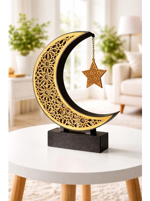 Lysia Accessory Gold Detaylı Ay Yıldız Masaüstü Dekor – Ramazan & Bayram Özel Dekoratif Obje (3d Baskı)
