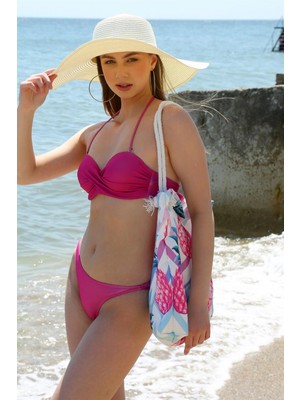 Marsilyan™-  Kadın Dönmeli Straplez Fuşya Bikini 35002