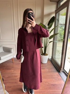 Alyalis Butik Gömlekli Elbise Modal Takım - Bordo