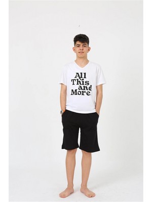 Marsilyan™-  Erkek Genç Garson Boy Kısa Kol Beyaz Penye Şortlu Pijama Takımı 20377