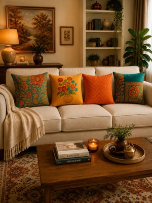 Pikko Home Amber Bloom 4 Lü Dijital Baskı Polyester Kırlent Kılıfı Seti(Kr)