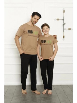 Marsilyan™-  Baba Oğul Bej Aile Pijama Takım Ayrı Ayrı Satılır 50102