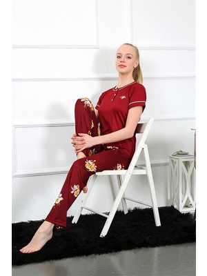 Marsilyan™-  Kadın Bordo Kısa Kol Pijama Takım 20388