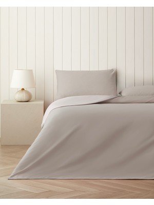 English Home Plain Pamuk Çift Kişilik Nevresim Takımı 200X220 cm Taş Rengi-Ekru