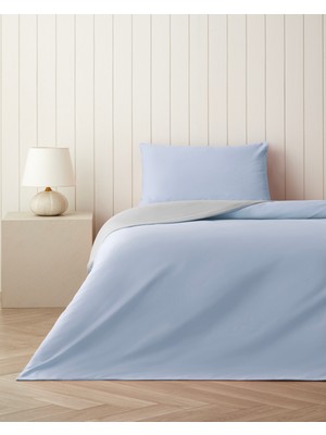 English Home Plain Pamuk Tek Kişilik Nevresim Takımı 160X220 cm Mavi - Gri