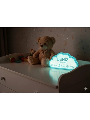 3Dikili Design Kişiye Özel Işıklı Bebek Doğum Panosu - Bulut Tasarımlı LED Gece Lambası - Yeni Doğan Hediyesi