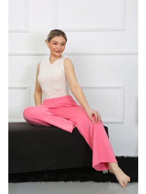 Marsilyan™-  Kadın Bol Paça Penye Pembe Alt Üst Takım 5501