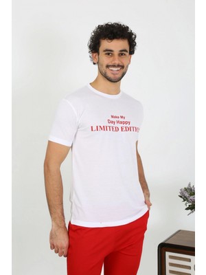 Marsilyan™-  Erkek Kısa Kol Penye Beyaz Pijama Takımı 6846