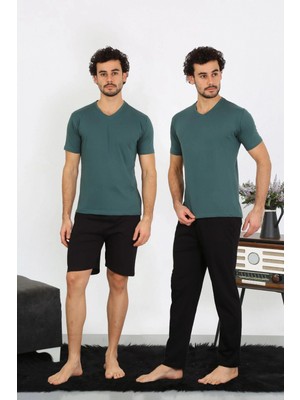 Marsilyan™-  Erkek Penye Petrol Rengi 3'lü Pijama Takımı 6848