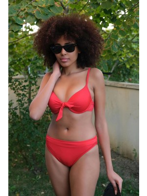 Marsilyan™-  Kadın Destekli Fiyonklu Alt Üst Kırmızı Bikini Takım 35008