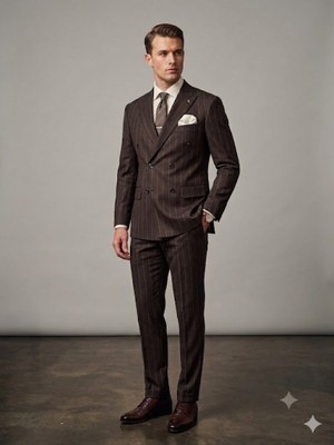 Centilmen Mcr Erkek Slim Fit Çizgili Kruvaze Takım Elbise 45426