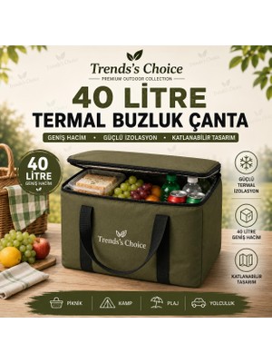Trends's Choice 40 Litre Termal Buzluk Çanta Katlanabilir Piknik Kamp Plaj ve Yolculuk Için Soğuk Sıcak Koruyucu Seyehat Çantası
