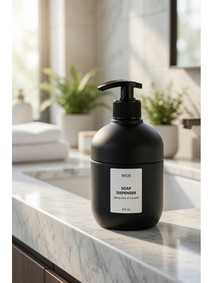 Genchome Homeware Cam Sıvı Sabunluk Siyah 425 ml Kilitli Pompa Mekanizmalı Sıvı Sabun Banyo Mutfak Deterjanlık