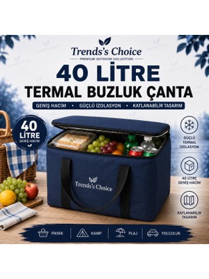 Trends's Choice 40 Litre Termal Buzluk Çanta Katlanabilir Piknik Kamp Plaj ve Yolculuk Için Soğuk Sıcak Koruyucu Seyehat Çantası