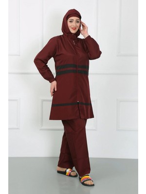 Marsilyan™-  Büyük Beden Tesettür Mayo Bordo 44020