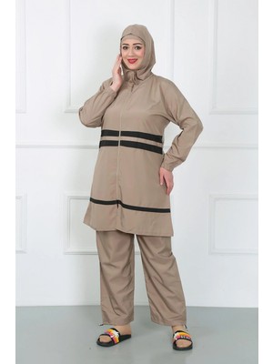 Marsilyan™-  Büyük Beden Tesettür Mayo Bej 44020