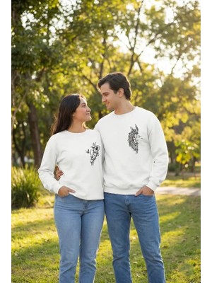 Antakya Yöresi Sevgililer Günü Baskılı Oversize Bisiklet Yaka Sweatshirt - Beyaz