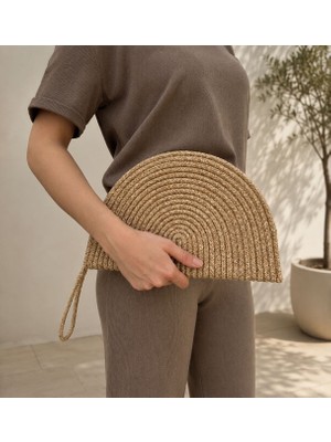 Moss Fermuarlı Hasır Jüt Vegan Clutch Çanta