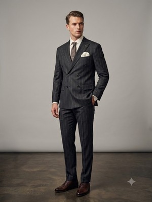 Centilmen Mcr Erkek Slim Fit Çizgili Kruvaze Takım Elbise 45426