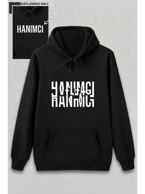Marsilyan- Sevgililer Günü Hanımcı Hediye Baskılı Oversize Kapüşonlu Sweatshirt - Siya