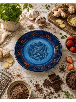 Evanilife Sultan Garden Serisi Seramik El Işi Rende Tabağı Çok Amaçlı Sebze & Meyve Rendesi Çukur Tabak