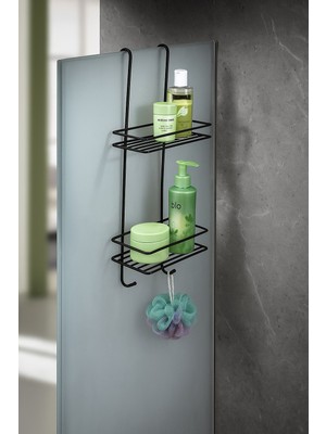 Sas Paslanmaz 2 Katlı Askılı Banyo Duş Rafı Siyah Modern Tasarım ve Dayanıklı Malzeme