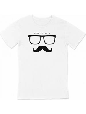 Hace Bazaar Babalar Günü Hediye Baba Temalı Baskılı Oversize Bisiklet Yaka T-Shirt - Beyaz