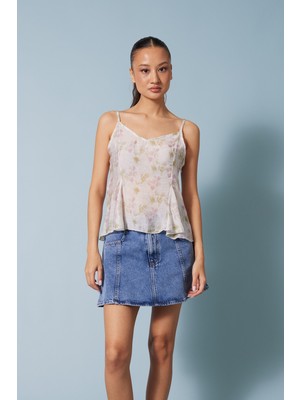 Nisan Triko Desenli Peplum Top