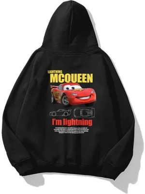 Marsilyan- Sevgililer Günü Araba Baskılı Oversize Kapüşonlu Sweatshirt Hoodie - Siyah