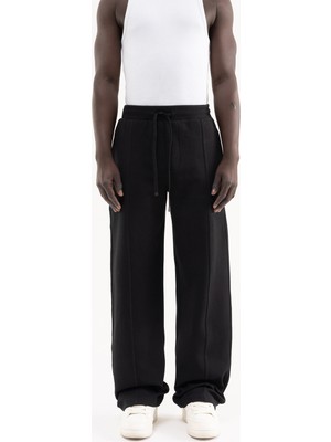 Machinist Erkek Dikiş Detaylı Double Face Baggy Pantolon Siyah