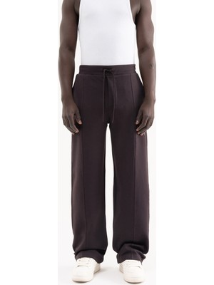 Machinist Erkek Dikiş Detaylı Double Face Baggy Pantolon Koyu Kahverengi