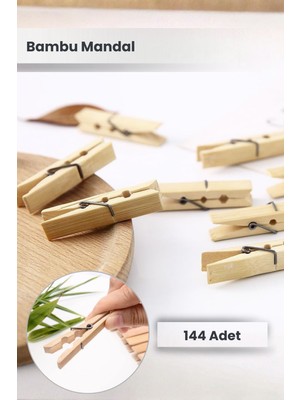 Orvila 144 Adet - Bambu Mandal, Hobi Mandalı, Ahşap Mandal, Tahta Mandal - Çamaşır Mandalı