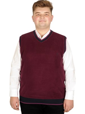 ModeXL Büyük Beden Erkek Süeter Mürdüm Vanize Selanik 20547 Kumaş V Yaka Şık Tasarım