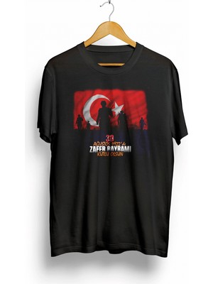 MidasTech 30 Ağustos Zafer Bayramı Atatürk Baskılı Oversize Bisiklet Yaka T-Shirt - Siyah
