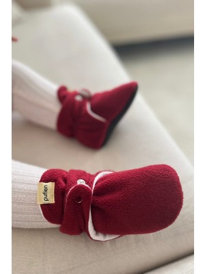 Pufien Organik Pamuk Astarlı, Bebek Ilk Adım Ayakkabısı, Kaydırmaz Taban, Bebek Pandufu, Kırmızı Patik