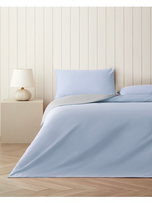 English Home Plain Pamuk Çift Kişilik Nevresim Takımı 200X220 cm Mavi - Gri