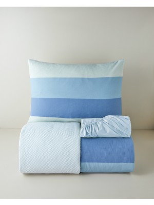 English Home Natural Bands Kolay Ütülenir Çarşaflı Tek Kişilik Nevresim Takımı 160X220 cm Mavi - Yeşil