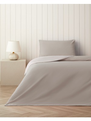 English Home Plain Pamuk Tek Kişilik Nevresim Takımı 160X220 cm Taş Rengi-Ekru