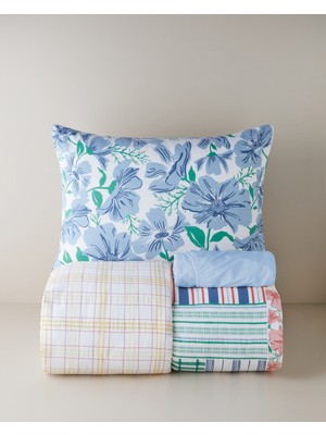 English Home Garden Patch Kolay Ütülenir Çarşaflı Tek Kişilik Nevresim Takımı 160X220 cm Mavi - Yeşil