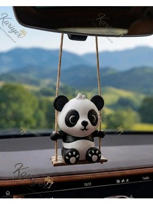 Kariyer Panda Şeklinde Salıncakta Sallanan Dikiz Aynası Süsü Kolay Montajlı Eğlenceli Araç İçi Aksesuar