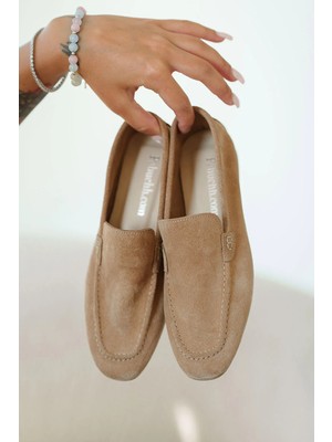 Akbir Lenora Kadın Hakiki Süet Deri Loafer Ayakkabı Camel