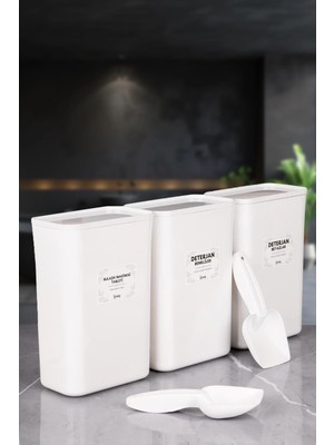 Naturelove 3'lü Ölçekli Beyaz Vakum Akrilik Renkliler Beyazlar Tablet Deterjan Saklama ve Düzenleyici 3 Lt