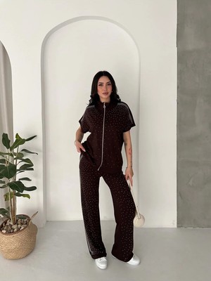 Gugus Kadın Modal Eşofman Takımı Sıfır Kol Yelekli Taş Işlemeli Model