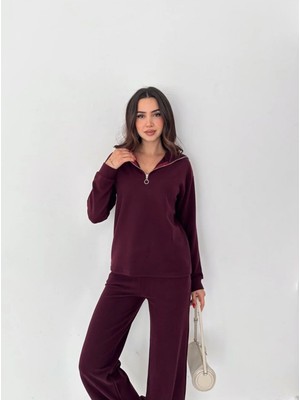 Gugus Kadın Selanik Dik Yaka Fermuarlı Örme Kumaş Alt/üst Takım